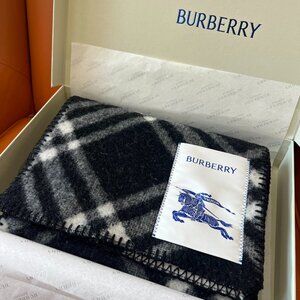 Burberry Black White Check Cashmere Scarf
